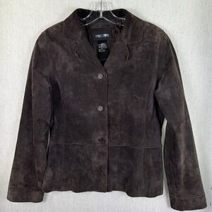 Vintage Brandon Thomas Y2k Brown Suede Leather Jacket Womens Size M ~ Distressed